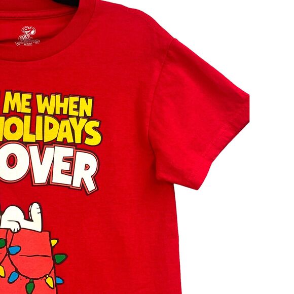 Peanuts Snoopy T-Shirt SM Red Dog House Christmas Lights Wake Me When Over Retro - Picture 5 of 11